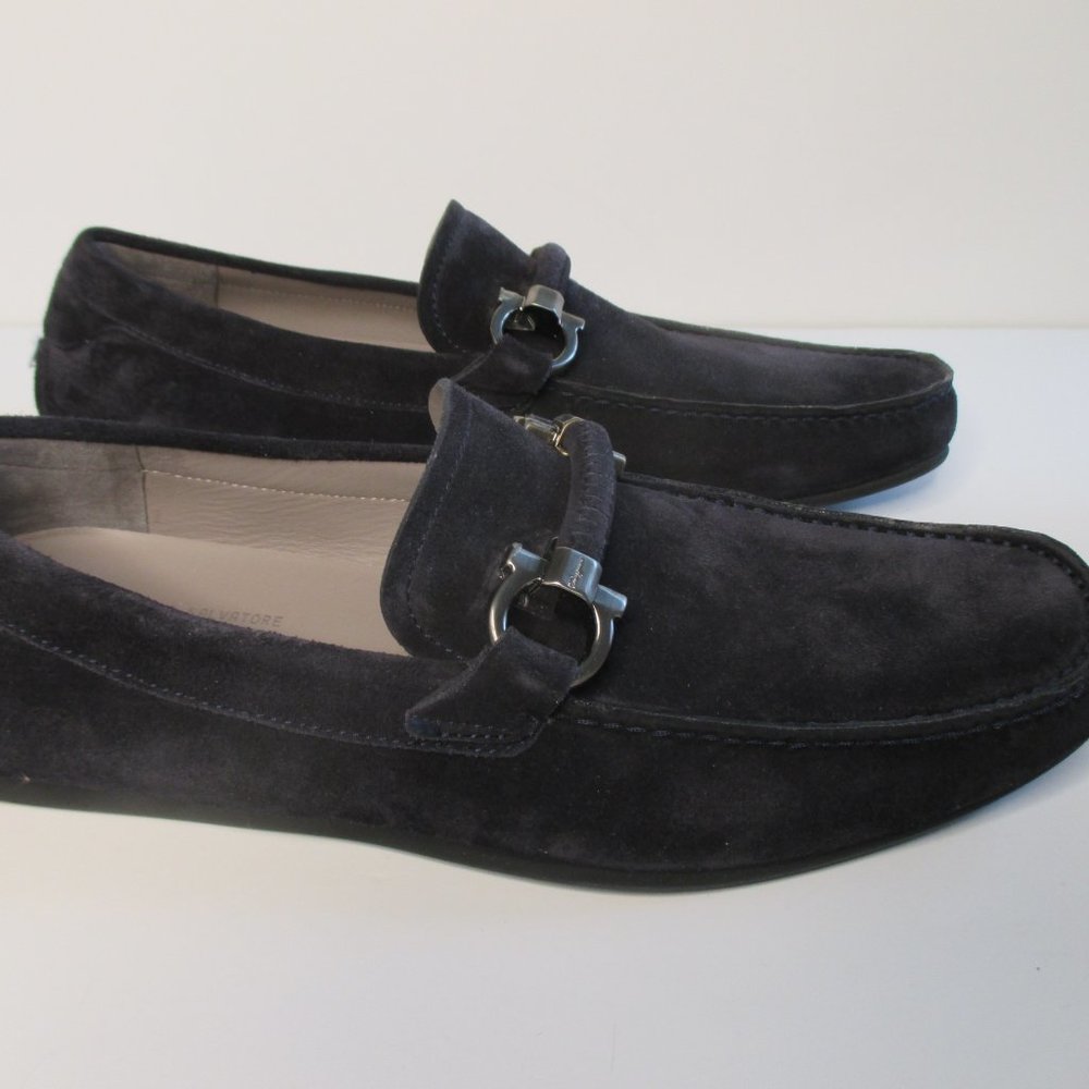 Ferragamo Mens Dark Blue Suede Loafer/Driving Shoes 7 1/2 D New with Box
